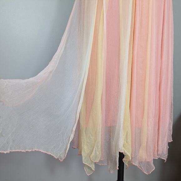 Silk Midi Dress Cocktail Gown 8P Pink Orange Vintage Fairy Y2K Ombre Nymph Glam - Picture 3 of 16